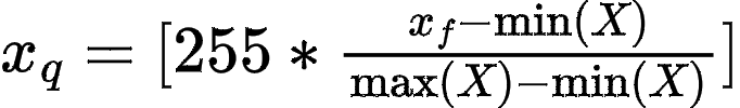 Equation for uniform 8-bit quantization.